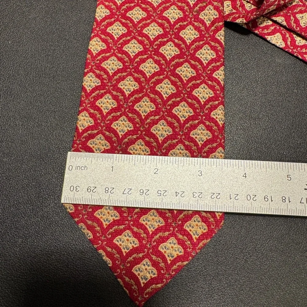 Joseph Abboud Collection Tie Red Gold Geometric Foulard Art Deco Silk‎ Vintage